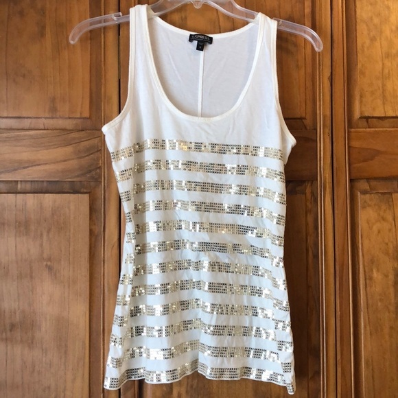 Express Beige Razorback Tank Gold Sequin Small - Picture 1 of 4